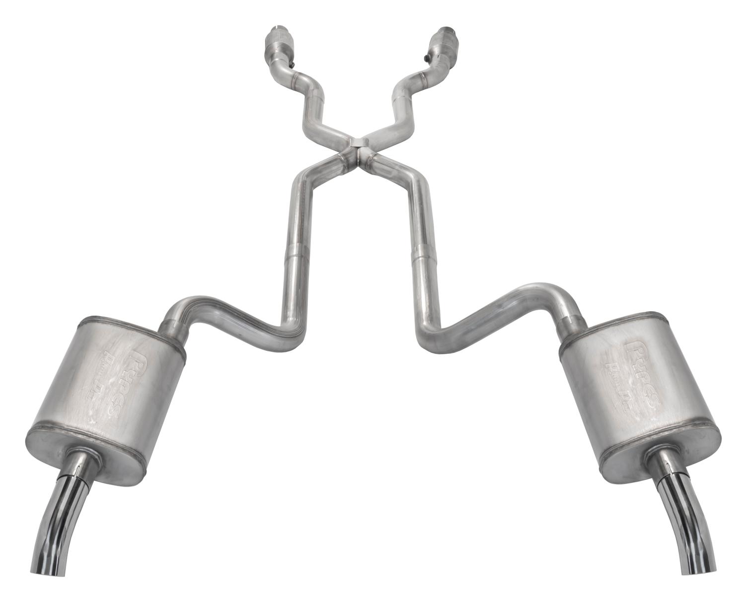 Pypes 1975-1980 Corvette C3 2.5 Inch Crossmember Back Exhaust Kit With X-Pipe 409 Stainless Includes Catalytic Converters Turbo Pro Mufflers - SCC910TE