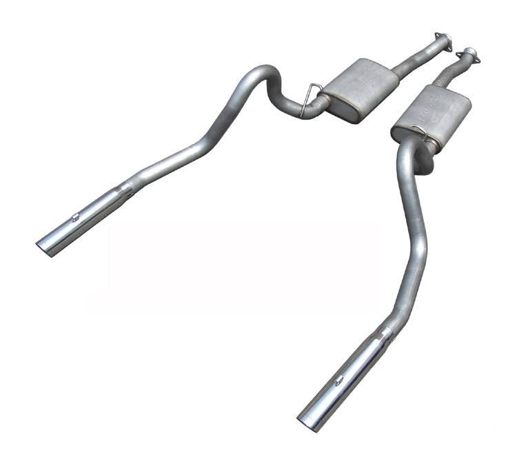Pypes Cat Back Exhaust System 98-04 Mustang V6 Split Rear Dual Exit 2.5 in Intermediate Pipe And Tailpipe Street Pro Muffler/Hardware/3 in Polished Tips Incl Natural 409 Stainless Steel Pypes Exhaust - SFM56