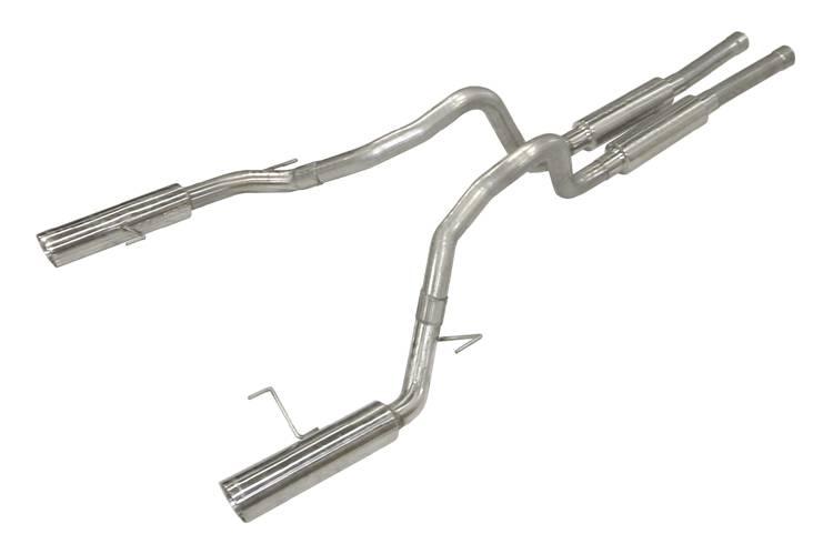 Pypes Cat Back Exhaust System 05-10 Mustang GT Split Rear Dual Exit 2.5 in Intermediate And Tail Pipe M80 Muffler/Hardware/4 in Polished Tips Incl Natural Finish 409 Stainless Steel Pypes Exhaust - SFM66M