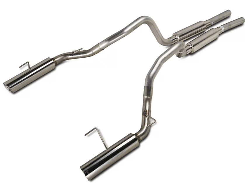 Pypes Cat Back Exhaust System 05-10 Mustang GT Split Rear Dual Exit 2.5 in Intermediate And Tail Pipe M80 Muffler/Hardware/4 in Polished Tips Incl Natural Finish 409 Stainless Steel Pypes Exhaust - SFM66M