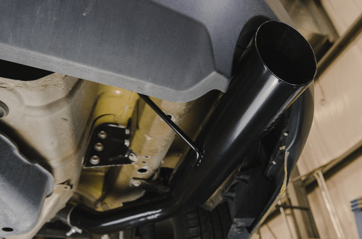 Pypes Cat Back Exhaust System 05-10 Mustang GT Split Rear Dual Exit 2.5 in Intermediate And Tail Pipe M80 Muffler/Hardware/4 in Black Tips Incl Natural Finish 409 Stainless Steel Pypes Exhaust - SFM66MB
