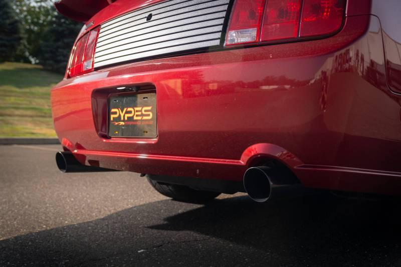 Pypes Cat Back Exhaust System 05-10 Mustang GT Split Rear Dual Exit 2.5 in Intermediate And Tail Pipe M80 Muffler/Hardware/4 in Polished Tips Incl Natural Finish 409 Stainless Steel Pypes Exhaust - SFM66M