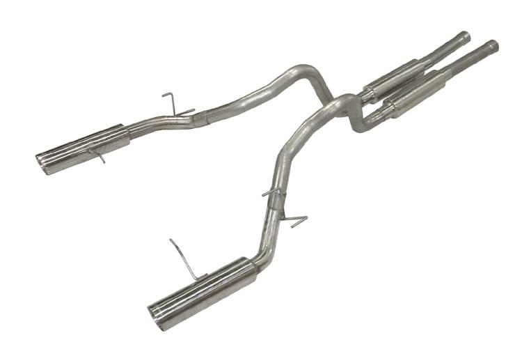 Pypes Cat Back Super System Exhaust System 11-14 Mustang GT Split Rear Dual Exit 2.5 in M80 Mufflers/Hardware/4 in Polished Tips Incl Natural Finish 409 Stainless Steel Pypes Exhaust - SFM76M