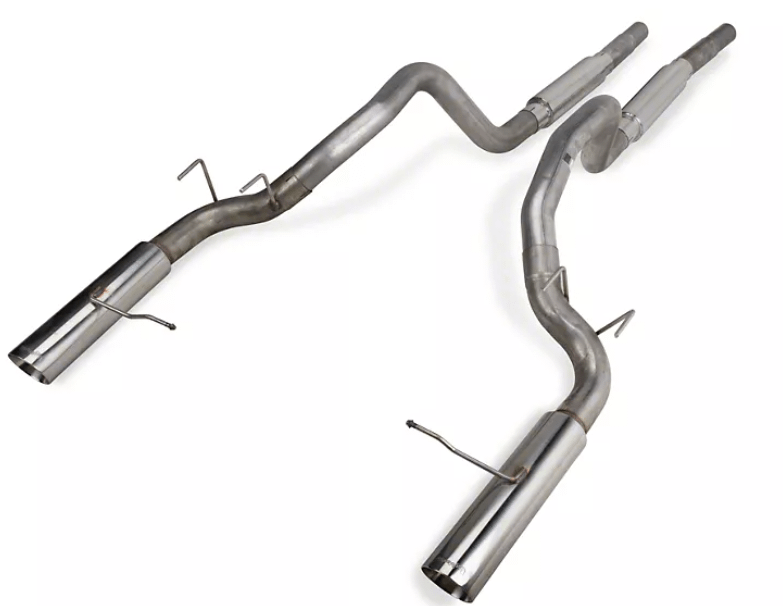 Pypes Cat Back Super System Exhaust System 11-14 Mustang GT Split Rear Dual Exit 2.5 in M80 Mufflers/Hardware/4 in Polished Tips Incl Natural Finish 409 Stainless Steel Pypes Exhaust - SFM76M