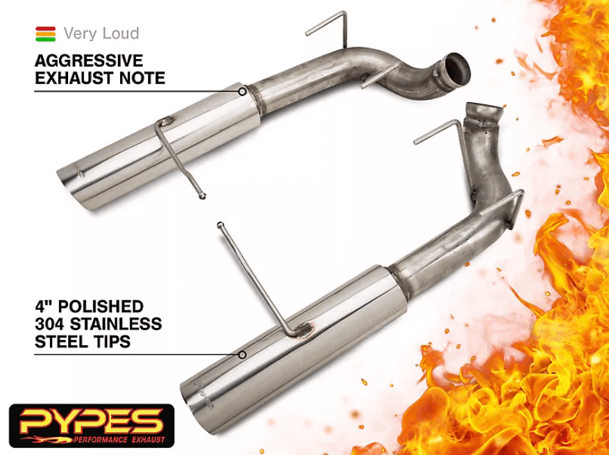 Pypes Pype Bomb Series Axle Back Exhaust System 11-14 Mustang V6 Split Rear Dual Exit 4 in Polished Tips Hardware Not Incl Polished 304 Stainless Steel Pypes Exhaust - SFM79MS