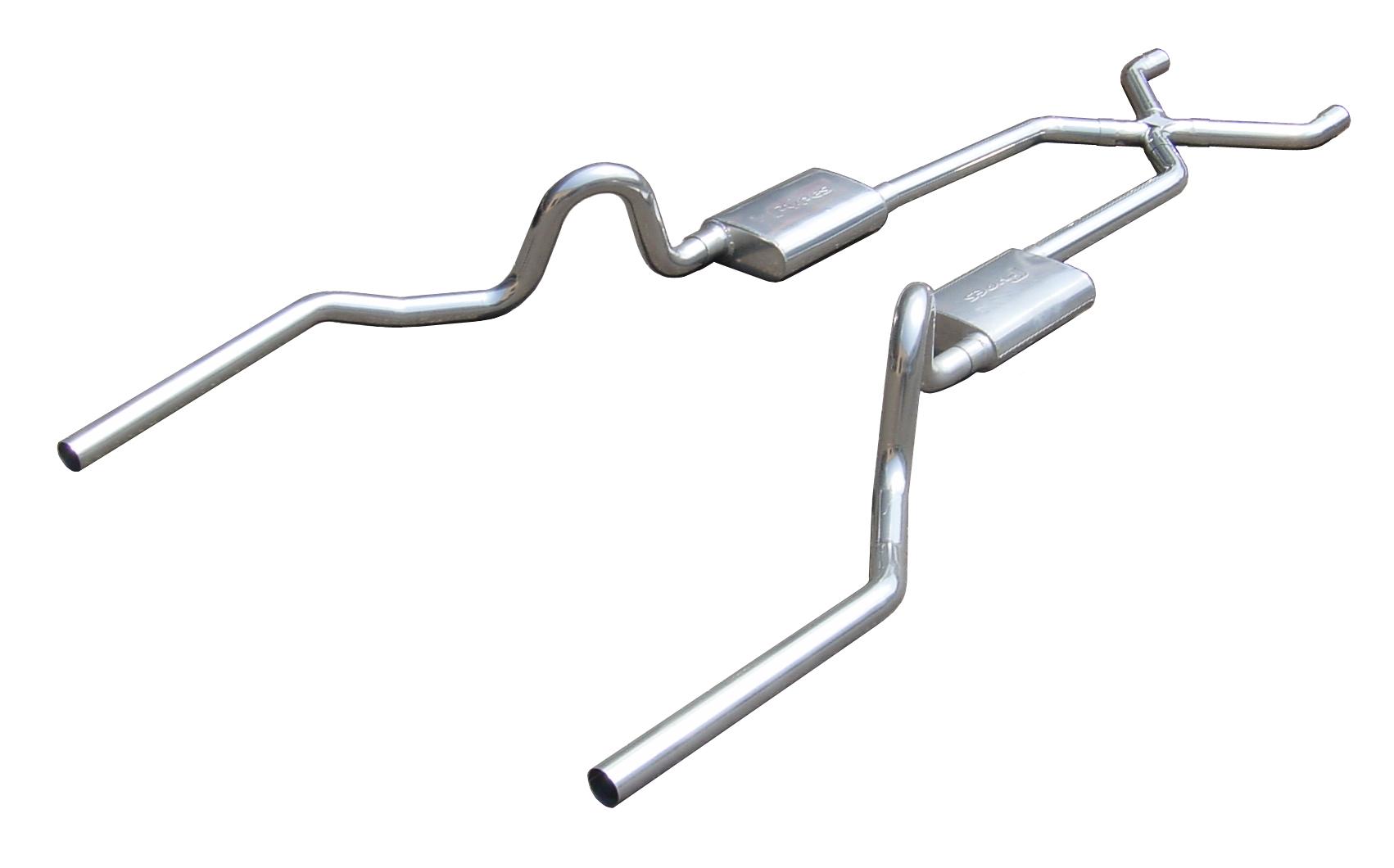 Pypes Crossmember Back w/X-Pipe Exhaust System 64-72 A-Body Split Rear Dual Exit 2.5 in Intermediate And Tail Pipe Race Pro Mufflers/Hardware Incl Tip Not Incl Pypes Exhaust - SGA10SSR