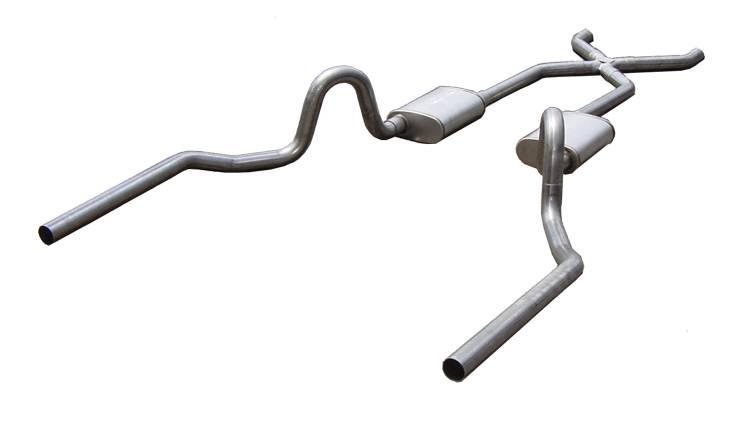 Pypes Crossmember Back w/X-Pipe Exhaust System 64-72 A-Body Split Rear Dual Exit 2.5 in Intermediate And Tail Pipe 18 Inch Turbo Pro Muffler/Hardware Incl Tip Not Incl Pypes Exhaust - SGA10T30