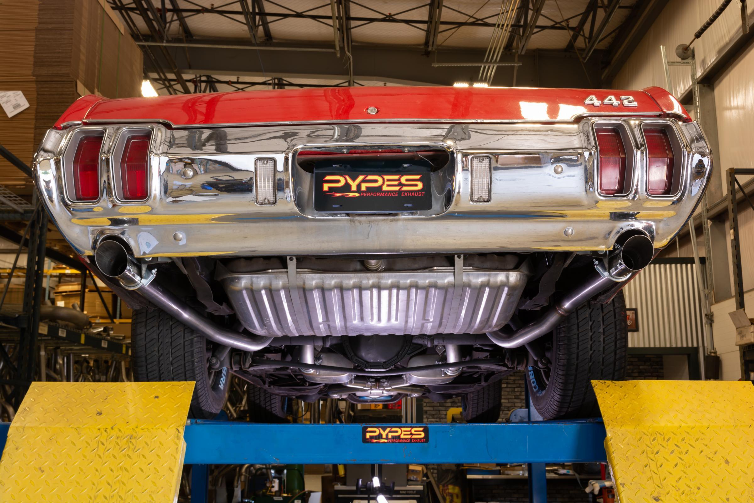 Pypes 1968-72 Olds 442 Crossmember-Back Valance Exit Xpipe Violator Muffler - SGA18V