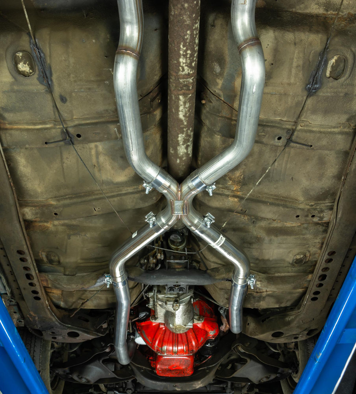 Pypes 68-72 Chevelle High Tuck 2.5 Inch Crossmember Back W/X-Pipe System - SGA20