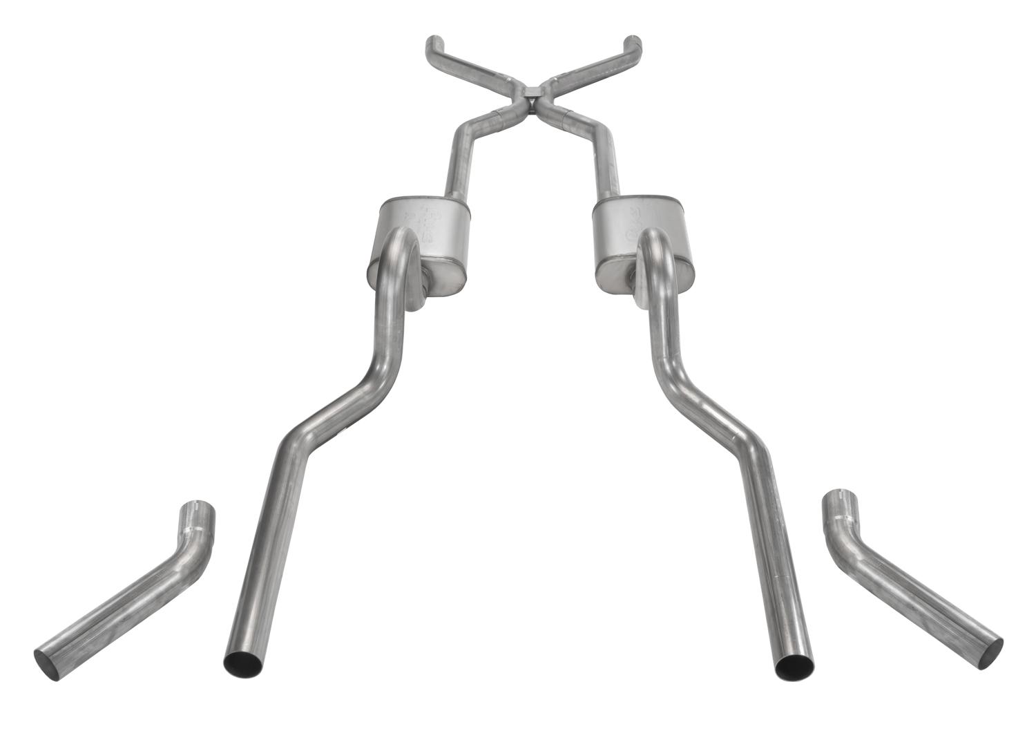 Pypes Crossmember Back w/H-Pipe Exhaust System 55-57 Split Rear Dual Exit 3 in Intermediate And Tail Pipe Race Pro Mufflers/Hardware Incl Tip Not Incl Pypes Exhaust - SGC43R