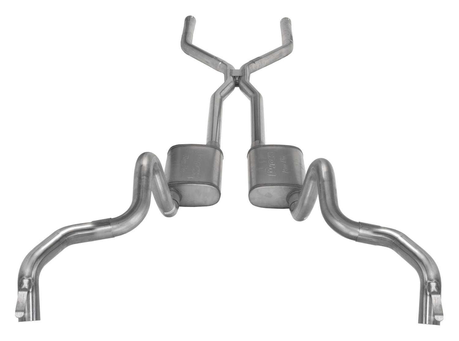 Pypes Crossmember Back w/H-Pipe Exhaust System 70-74 F-Body Split Rear Dual Quarter Exit 3in Intermediate And Tail Pipe Turbo Pro Mufflers/Hardware Incl Tip Not Incl Polished 304 Stainless Pypes Exhaust - SGF43T