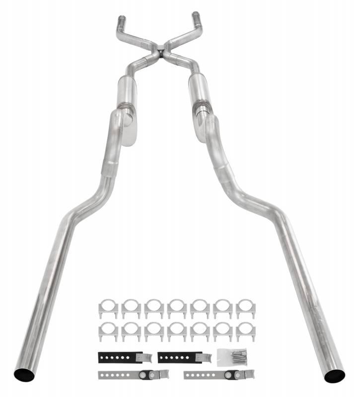 Pypes Crossmember Back W/ H-Pipe Exhaust System 63-66 GM Truck Split Rear Dual Exit 2.5 Inch Intermediate And Tailpipe Hardware Incl Turbo Pro Muffler Incl And Tip Not Incl Stainless Steel Pypes Exhaust - SGT74T