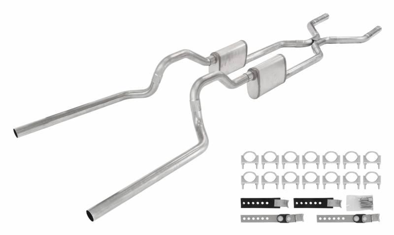 Pypes Crossmember Back W/ H-Pipe Exhaust System 63-66 GM Truck Split Rear Dual Exit 2.5 Inch Intermediate And Tailpipe Hardware Incl Turbo Pro Muffler Incl And Tip Not Incl Stainless Steel Pypes Exhaust - SGT74T