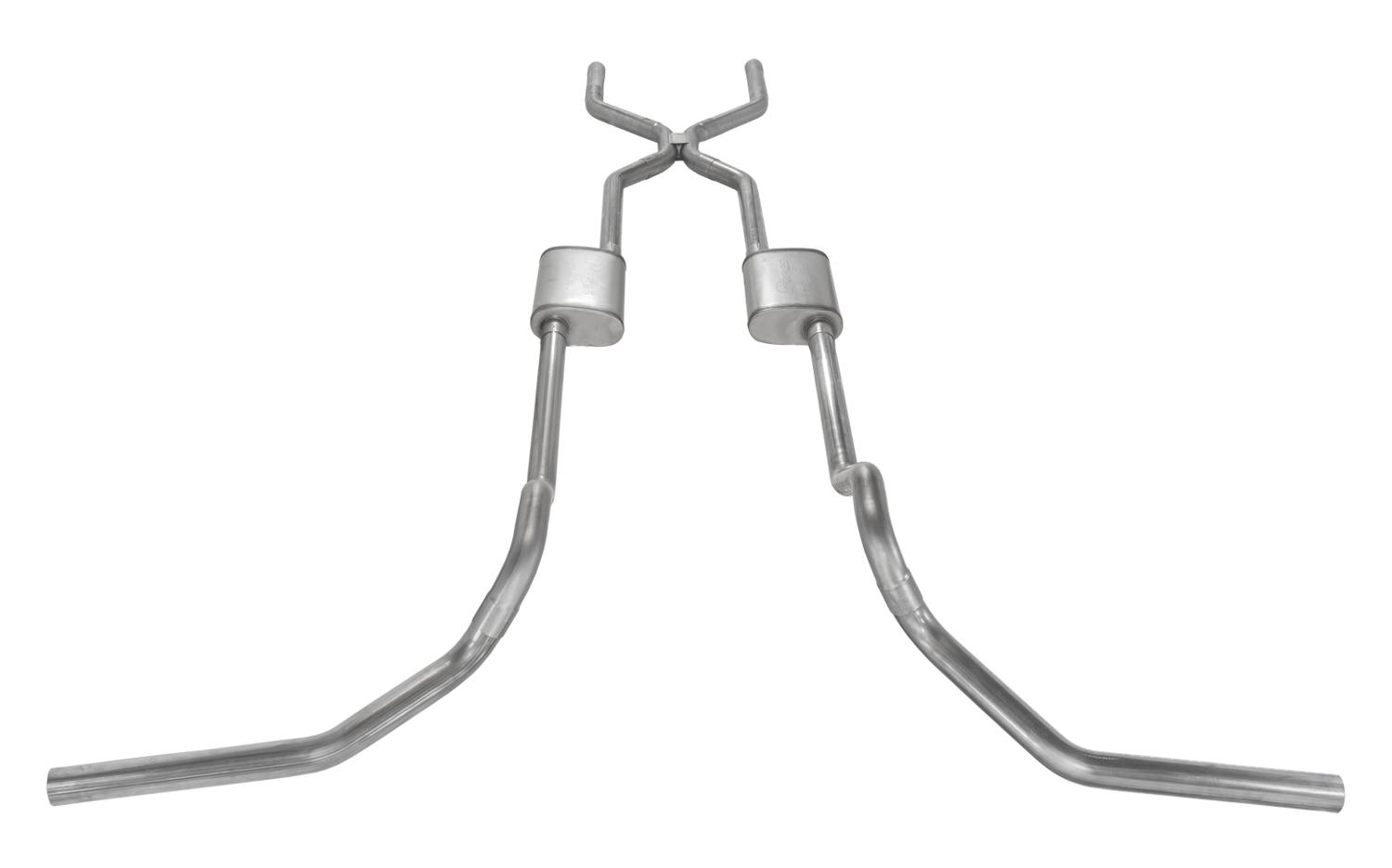 Pypes 1975-1987 GM Truck 2.5 Inch Crossmember Back With H-Bomb H-Pipe Exhaust System Includes Catalytic Converters 409 Stainless Turbo Pro Mufflers - SGT978TE