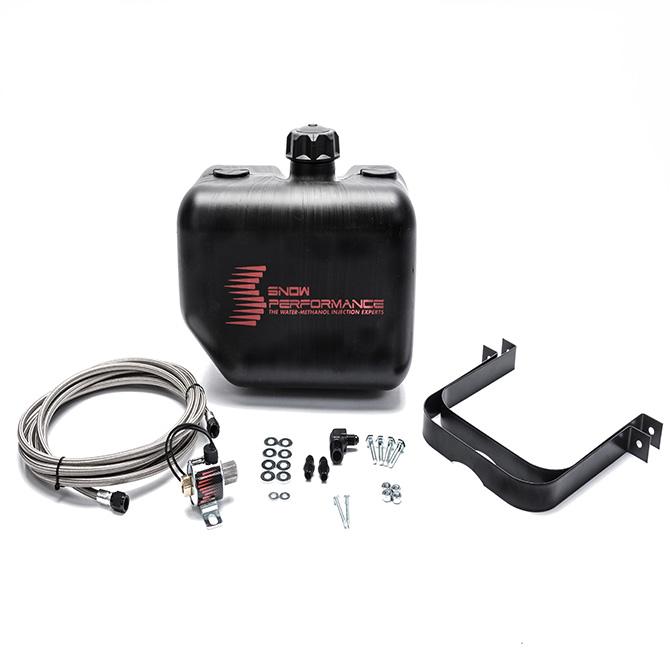 Snow Performance 2.5 Gal. Water-Methanol Tank  Upgrade Braided Stainless Line  (w/brackets, solenoid, hose & all necessary fittings) (13Lx9.5Hx7.5w) (For Use With All Water-Methanol Injection Systems Using 4AN Stainless Steel Braided Line) - SNO-40014-BRD