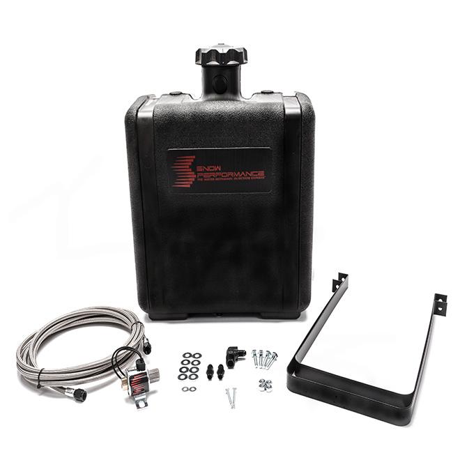 Snow Performance 7 Gal. Water-Methanol Tank Upgrade Braided Stainless Line (w/brackets, solenoid, hose & all necessary fittings)   (15Lx17Hx9W) (For Use With All Water-Methanol Injection Systems Using 4AN Stainless Steel Braided Line) - SNO-40016-BRD