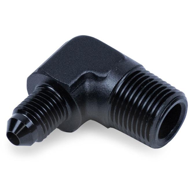 Snow Performance 3/8" NPT to 4AN Elbow Water Methanol Fitting (Black) (1/8" NPT male threads to 4AN Male. 90 degree.) - SNO-808-BRD