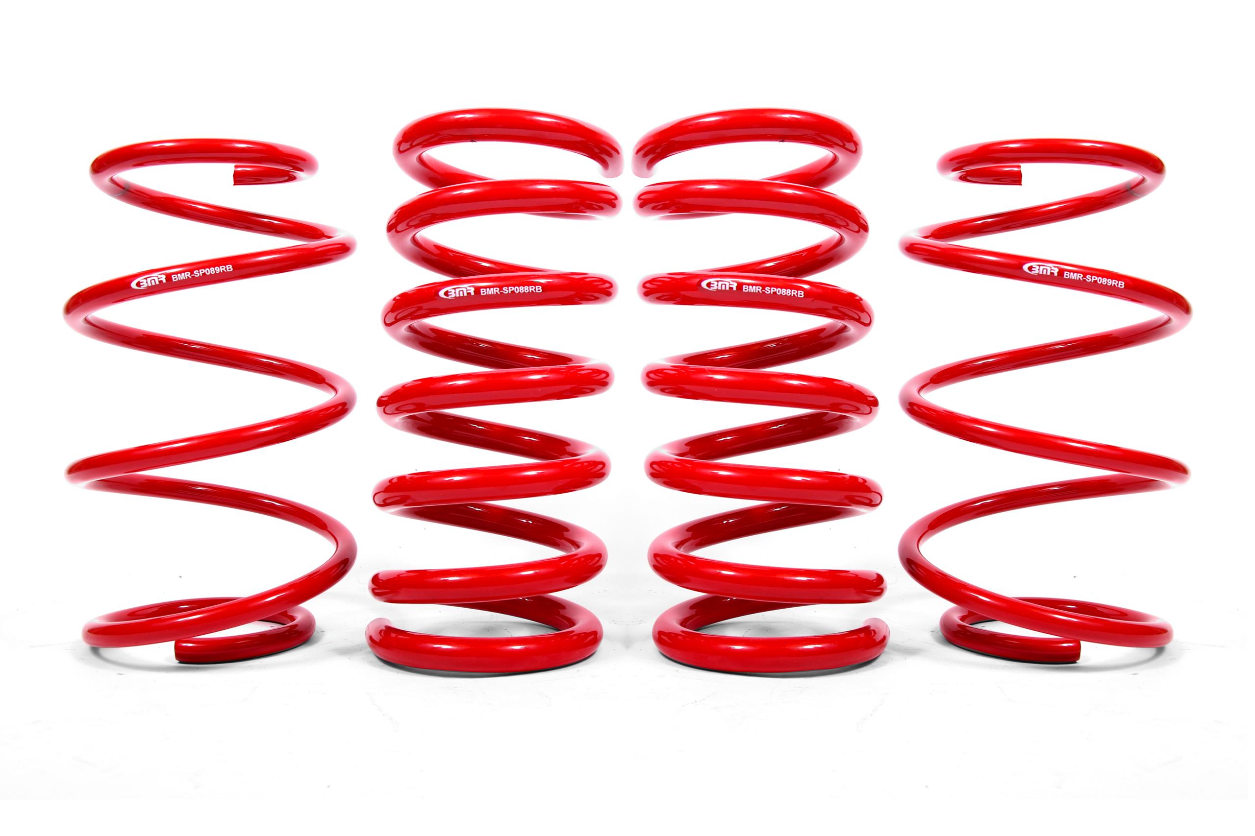 BMR Fabrication Lowering springs, set of 4, min drop front, drag version Red (2015-2025 S550 Mustang) - SPD763R