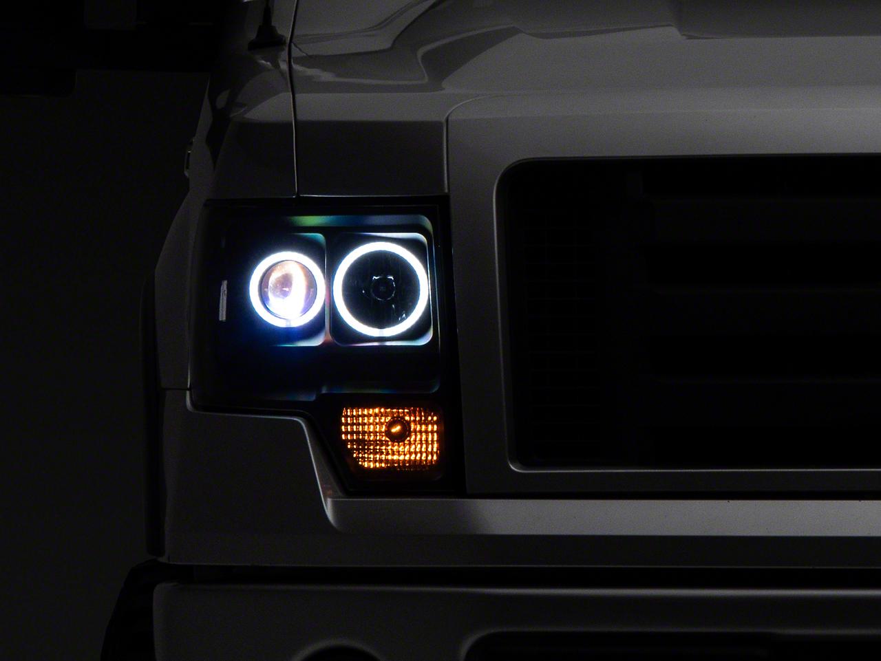 Raxiom Super White Led Halo Projector Headlights; Black Housing; Clear Lens (2009-2014 F-150) - T542825