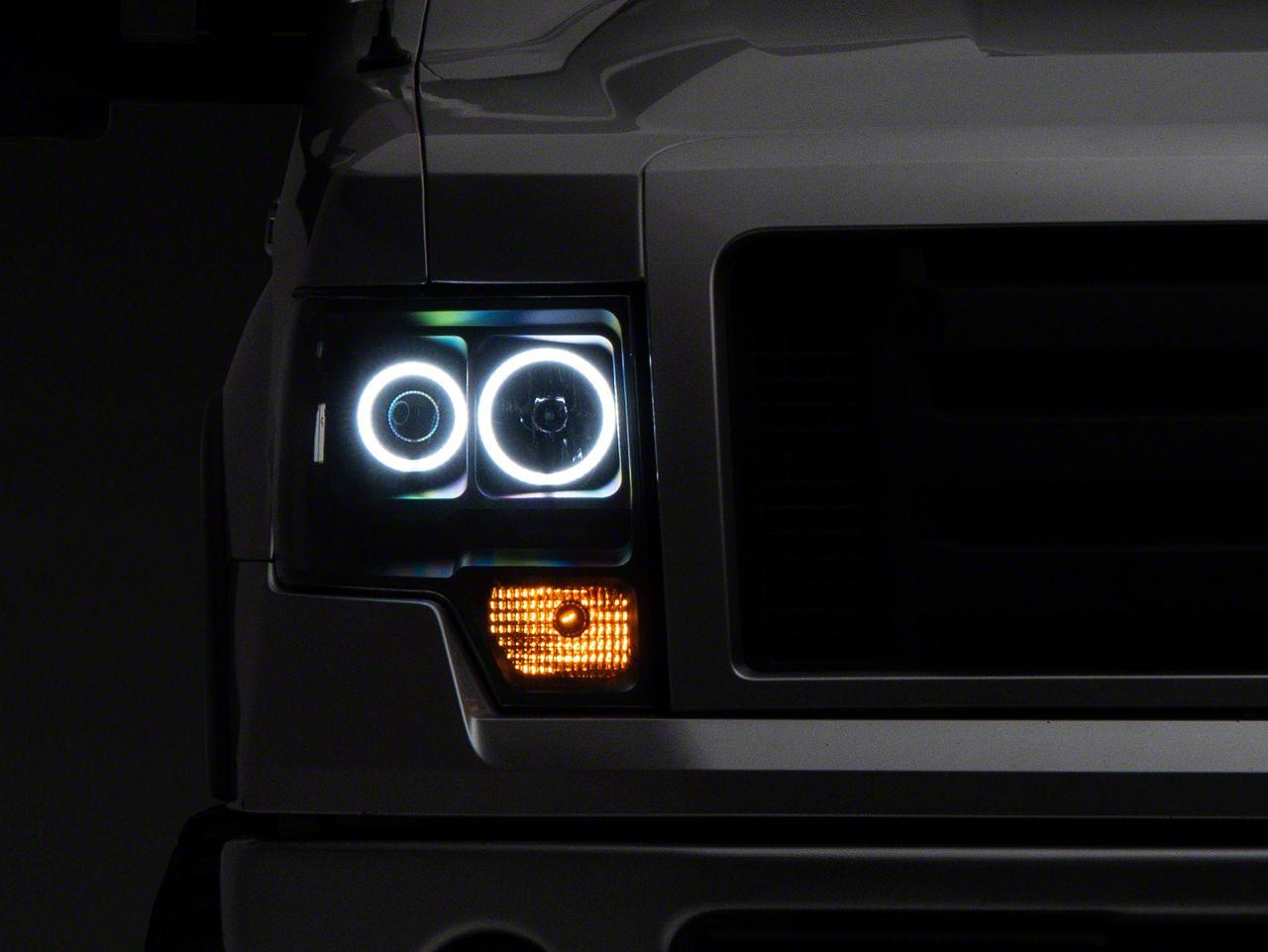 Raxiom Super White Led Halo Projector Headlights; Black Housing; Clear Lens (2009-2014 F-150) - T542825