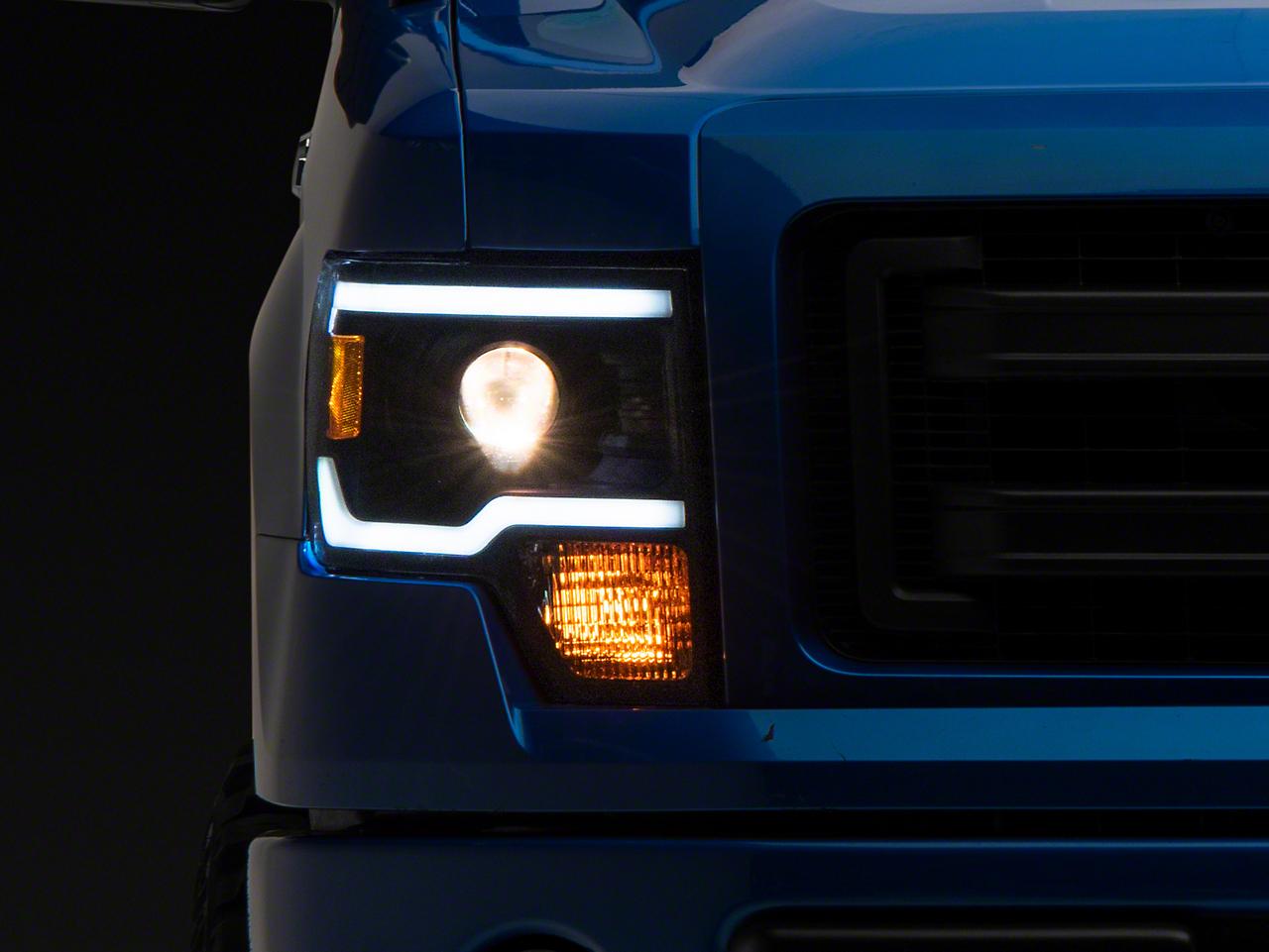 Raxiom Axial Series Projector Headlights With Led Light Bar; Black Housing; Clear Lens (2009-2014 F-150) - T566369