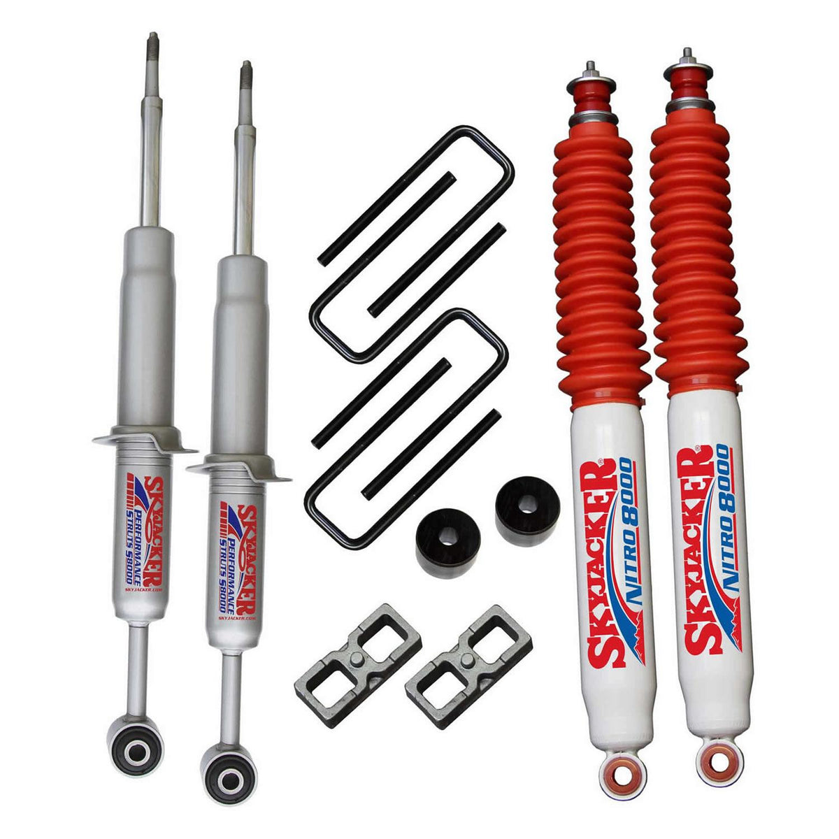 Skyjacker Suspension Lift Kit w/Shock 3 Inch Lift 16-19 Toyota Tacoma Incl. Front Struts Front Diff. Drop Kit Rear Lift Blocks U-Bolts Rear Nitro 8000 Shocks - TC536STBN