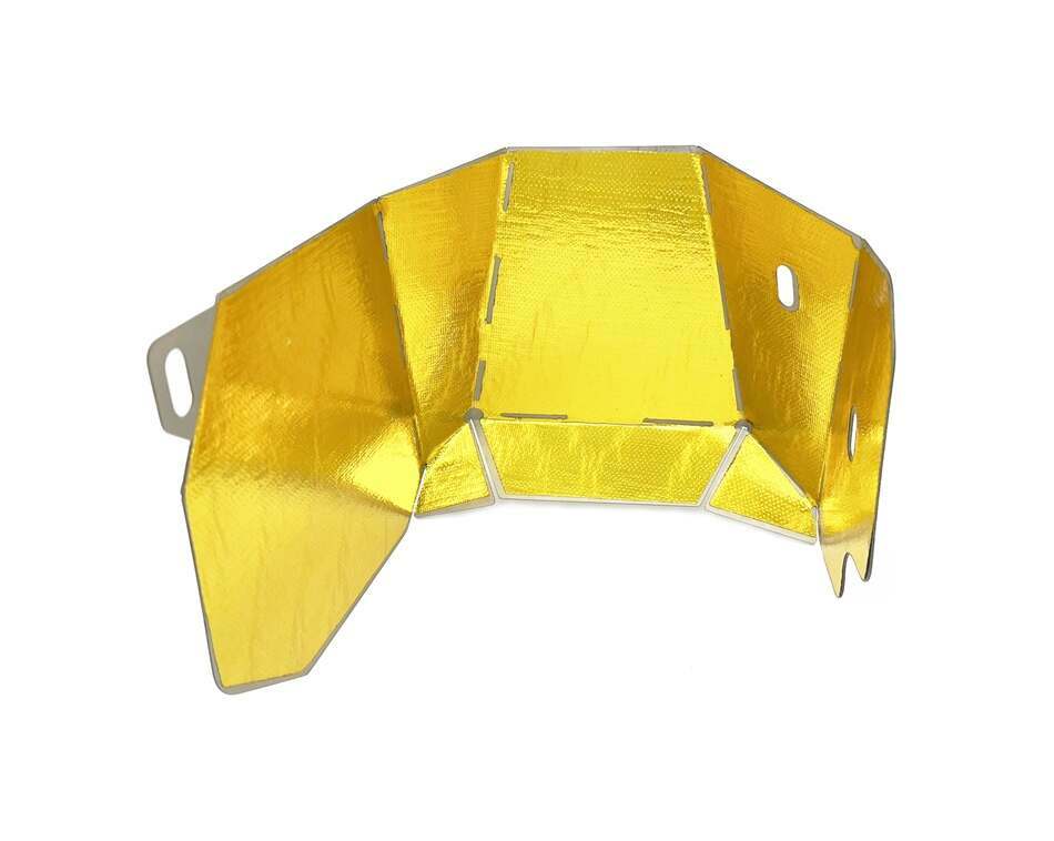 Torque Solution Turbo Shield w/ Reflective Gold Thermal Tape: Subaru EJ Stock Location - TS-SU-697-SG