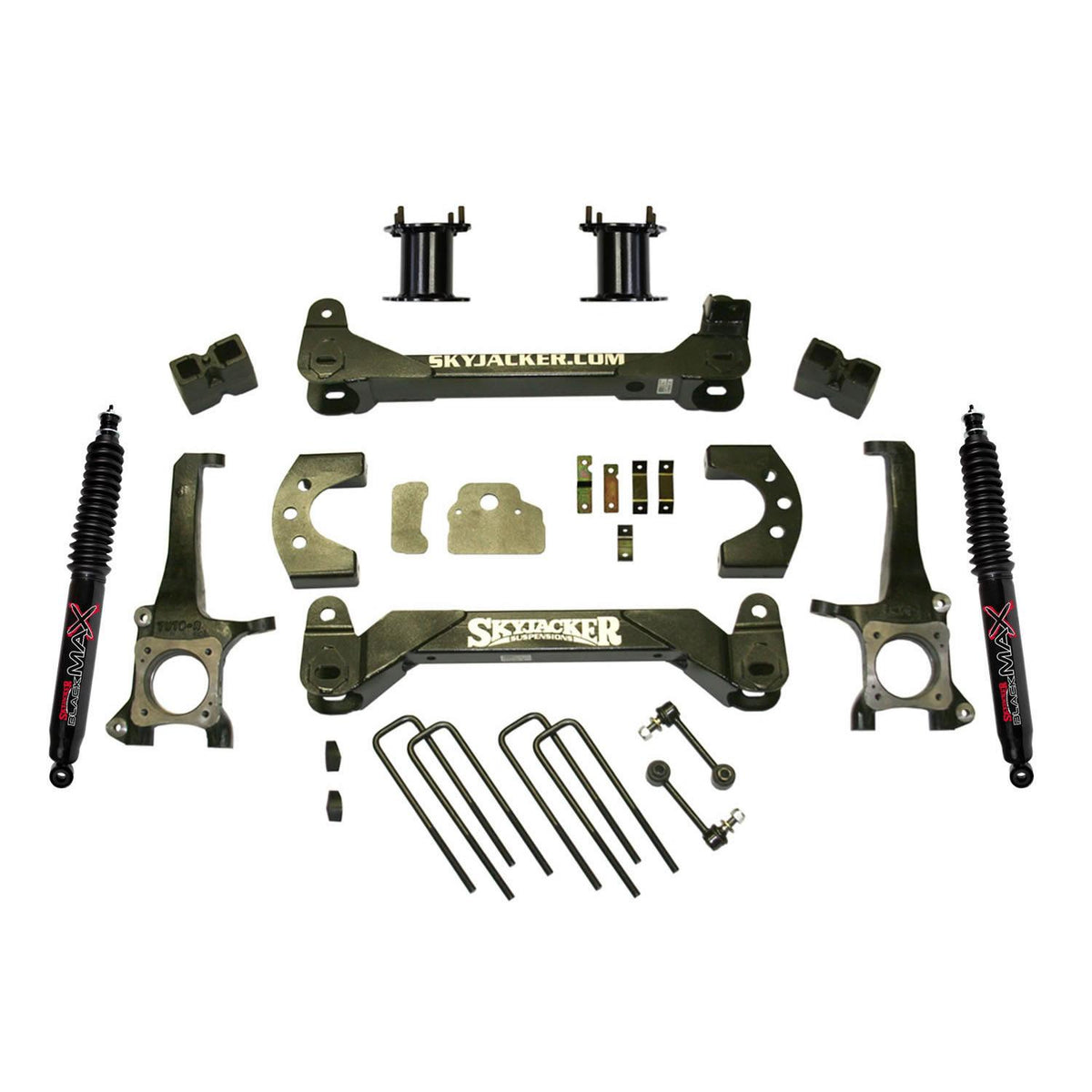 Skyjacker Suspension Lift Kit w/ Black Max Shock 4.5 Inch Lift 07-19 Toyota Tundra Incl. Front Strut Spacer Block U Bolts Brake Line Brackets - TU745BKB