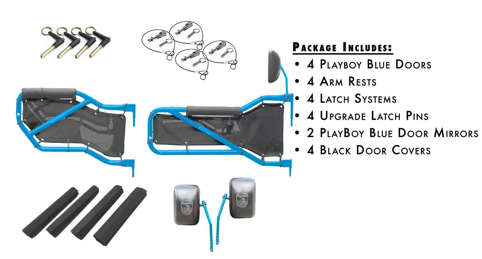 Steinjager Doors Wrangler JK 2007-2018 Trail, Tubular Style Kit, Front and Rear Playboy Blue Doors - Black Covers - J0043831