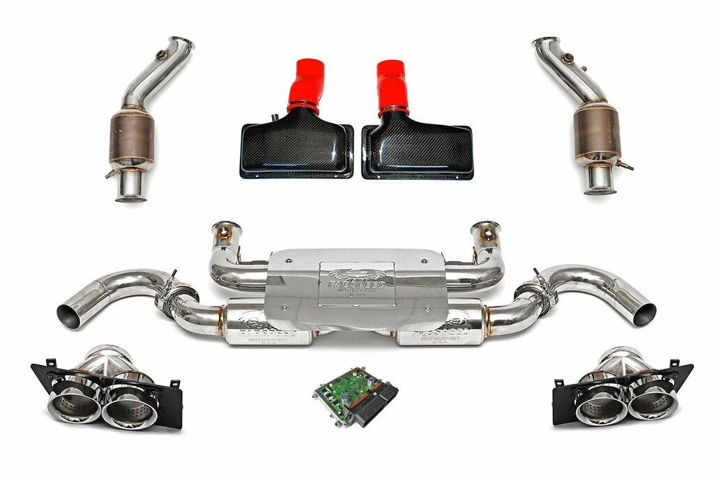 Fabspeed 2004-2008 Lamborghini Gallardo RACE Performance Package with Quad Style Tips in Satin Black and ECU Tune. - FS.LAM.GDO.RPKGEB