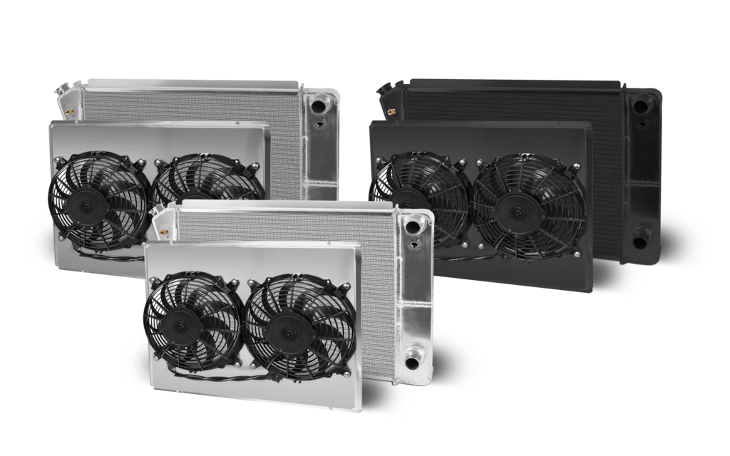 AFCO Aluminum Satin Radiator and Shroud 1967-72 GM Truck/Blazer Dual Polished Shroud Double Pass LSX With Trans Cooler AFCO - 84243-S-DP-Y