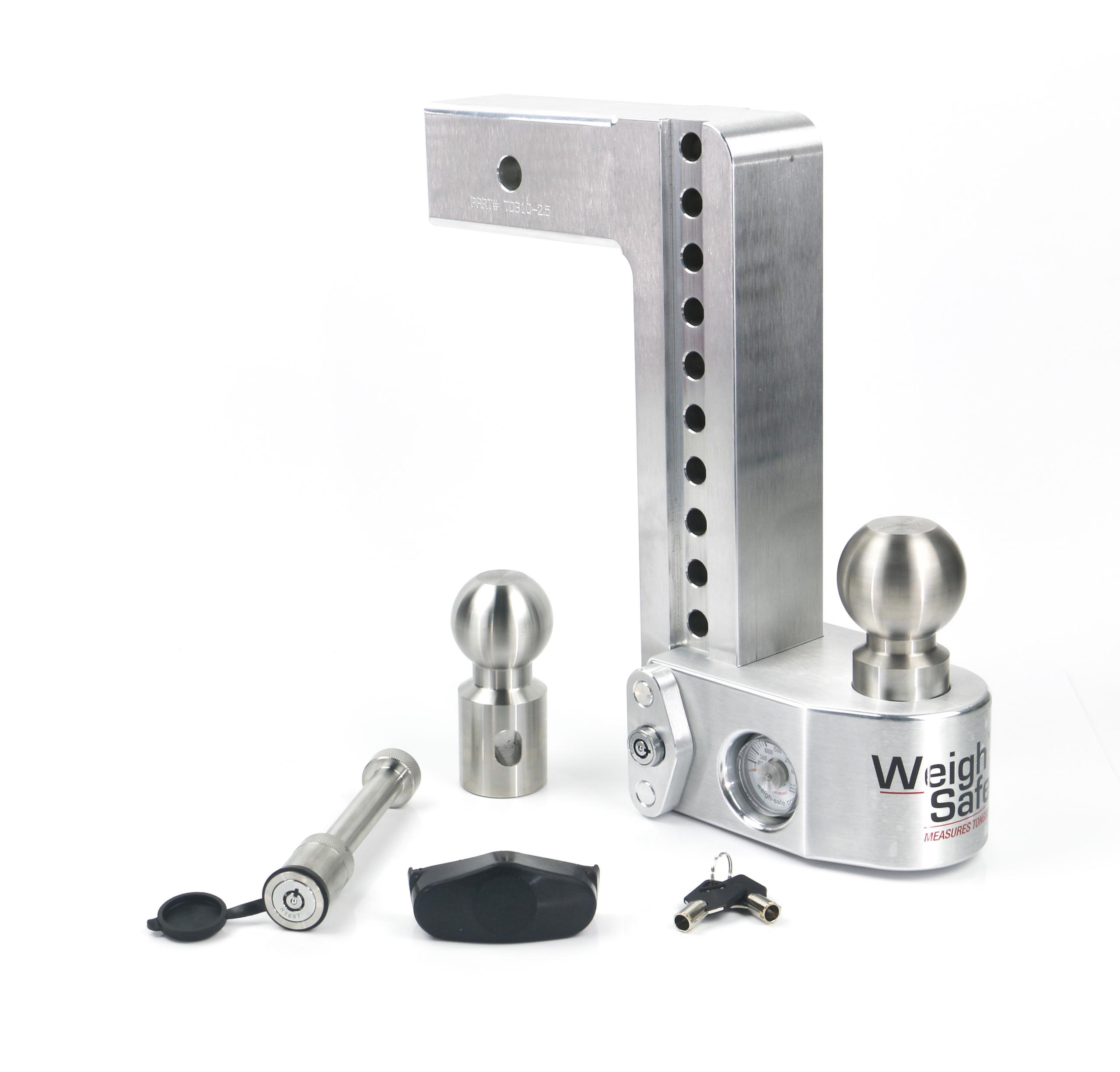 Weigh Safe Adjustable Drop Hitch - 10" Drop For 2.5" Shank W/Hitch Lock Pin - WS10-2.5-KA