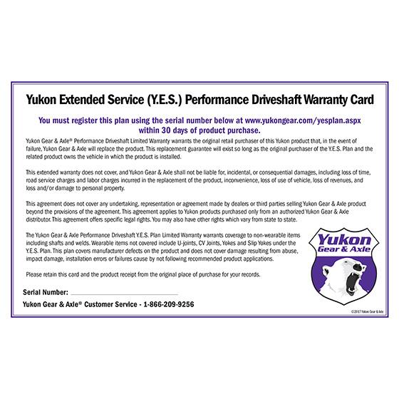 Yukon Gear & Axle Extended Service Plan For Performance Driveshaft - YESDS
