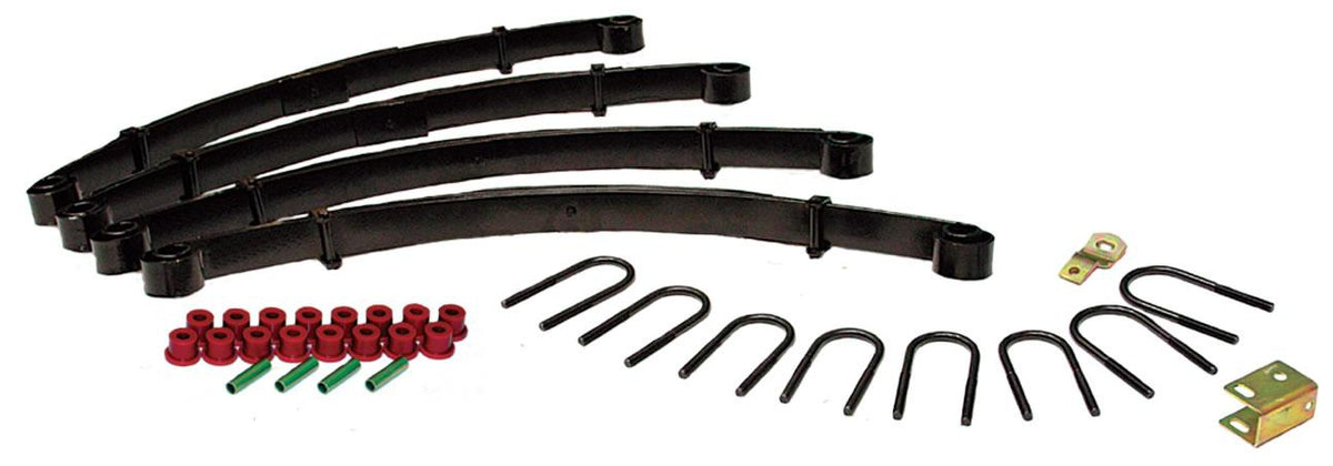 Skyjacker Jeep YJ Rock Ready Double Military Wrap Lift Kit 4 Inch Lift 87-95 Wrangler YJ Includes Front/Rear Springs Front/Rear Bushing Kits Track Bar Extension Bracket Front/Rear U Bolt Kits - YJ45K