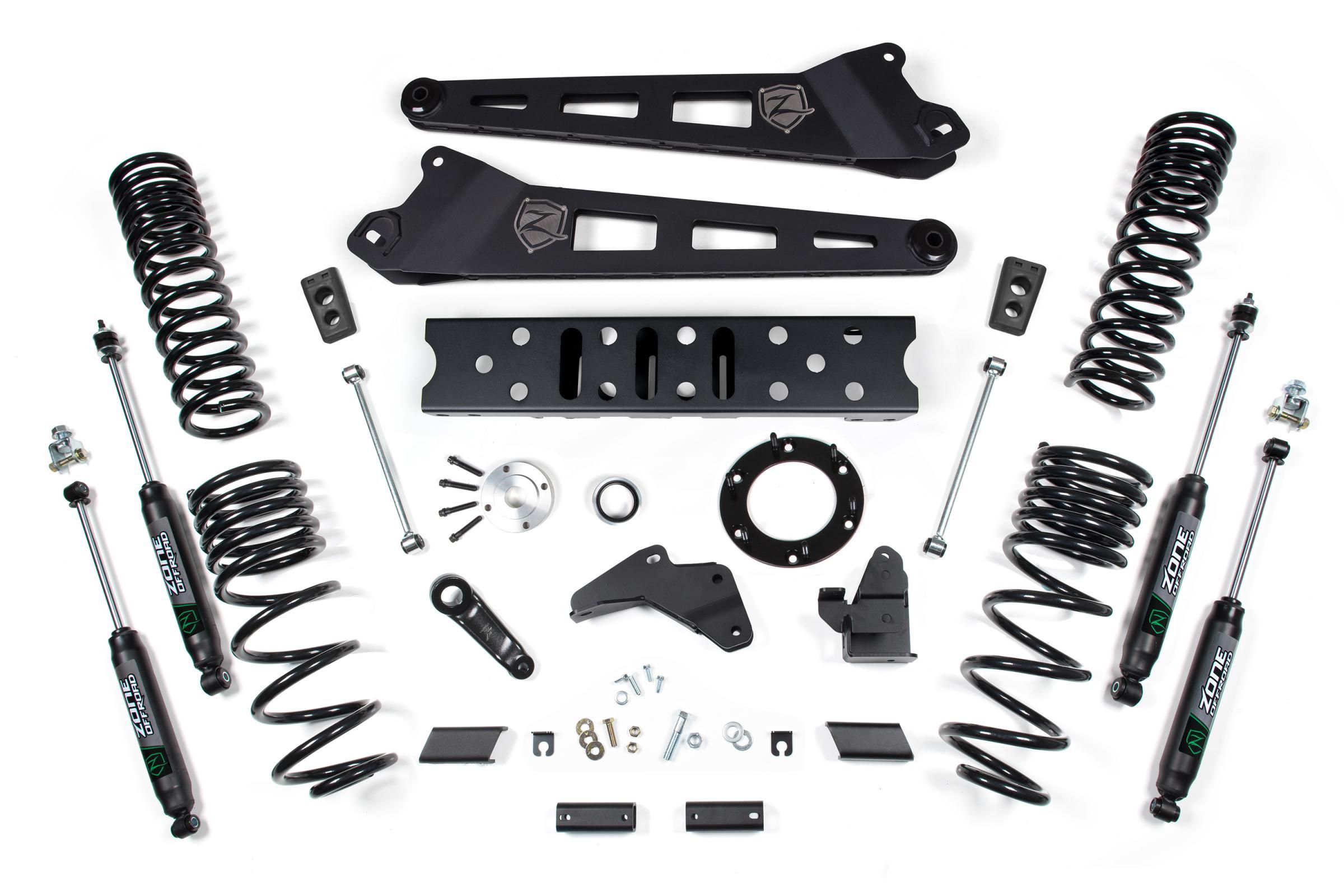 Zone Offroad 19-24 RAM 2500 6.5 Inch Radius Arm 4.5 Inch Rear Coils Diesel 6-Bolt T-Case Fox Adventure Shocks - ZOND118F