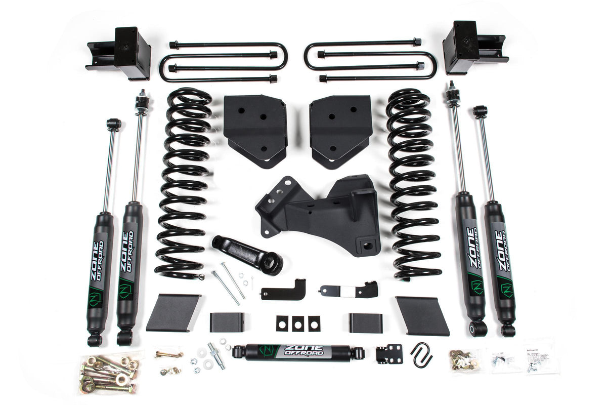 Zone Offroad 17-19 Ford F-250/350 Super Duty 4 Inch Lift Kit 2 Inch Rear Block Gas 3 Leaf Main Fox Adventure Shocks Adventure Series Shocks - ZONF106F