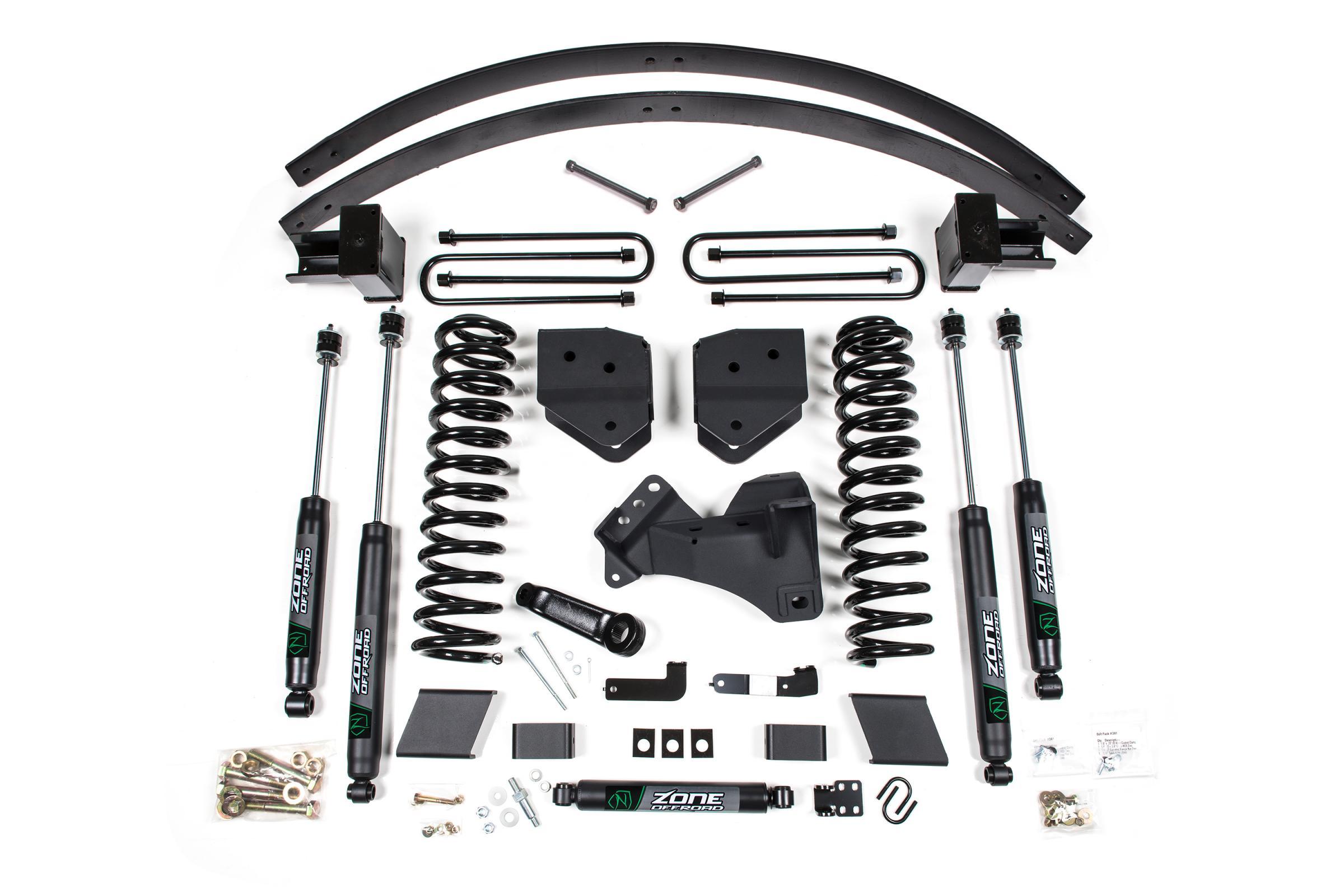 Zone Offroad 17-19 Ford F-250/F-350 Super Duty 6 Inch Lift Kit 3 Inch Rear Block Diesel 3 Leaf Main Fox Adventure Shocks Adventure Series Shocks - ZONF111F