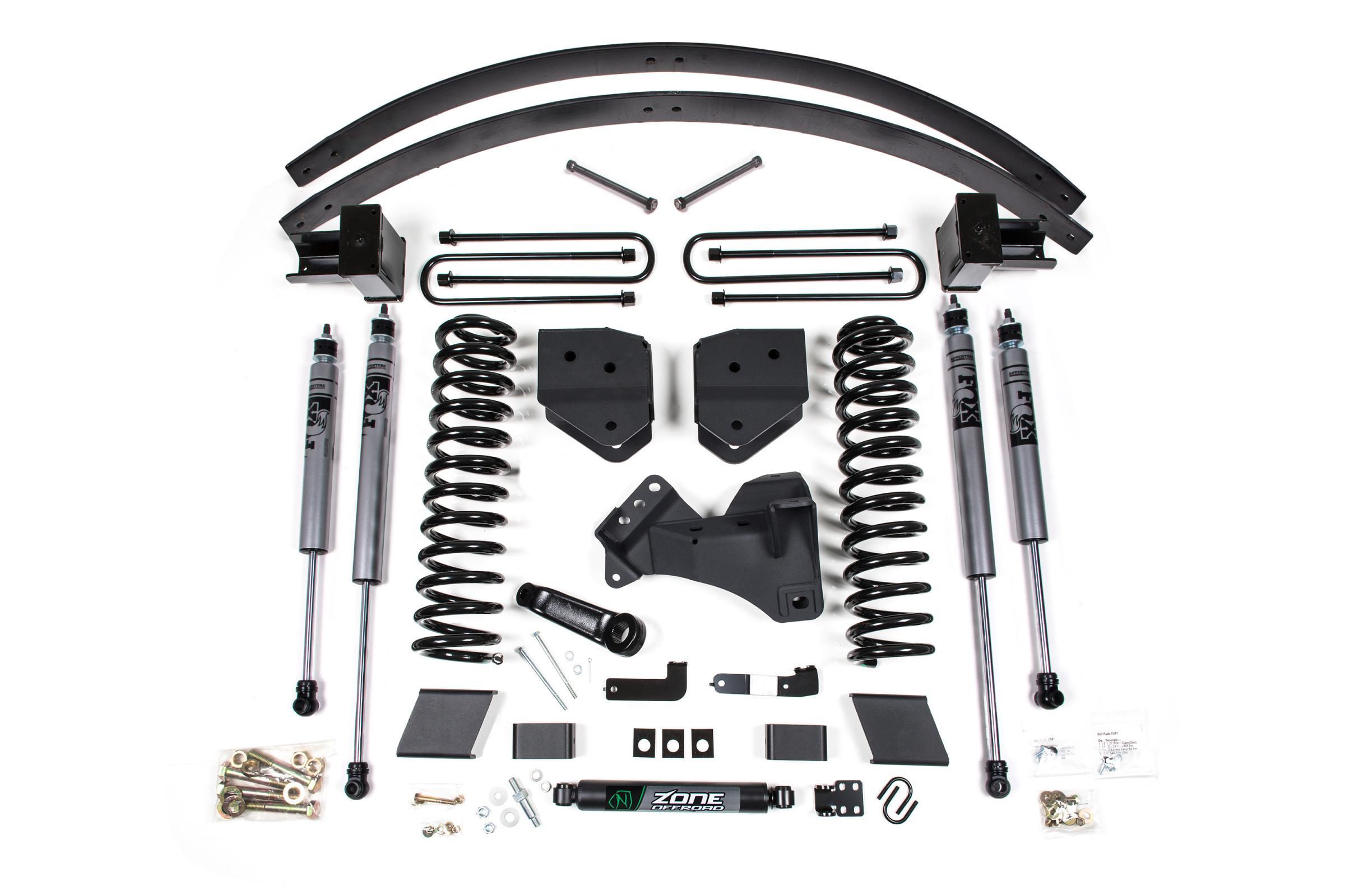 Zone Offroad 17-19 Ford F-250/F-350 Super Duty 6 Inch Lift Kit 3 Inch Rear Block Diesel 3 Leaf Main Fox Adventure Shocks Adventure Series Shocks - ZONF111F