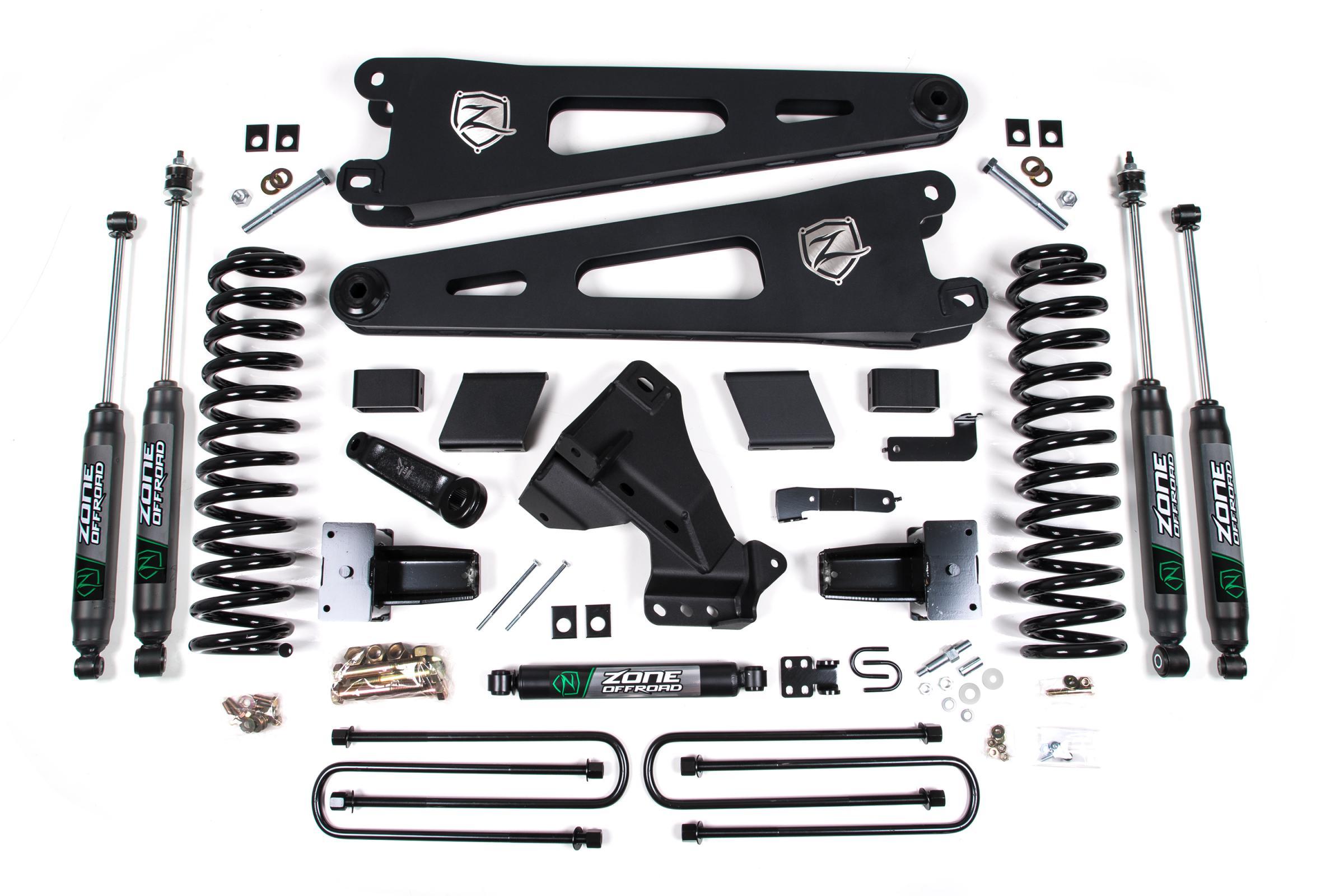 Zone Offroad 23-24 Ford F-250/F-350 Super Duty 4WD 7 Inch Radius Arm Lift Kit 4.5 Inch Rear Block Diesel With Nitro Shocks - ZONF127N