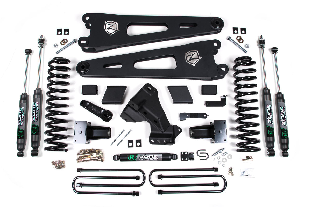 Zone Offroad 23-24 Ford F-250/F-350 Super Duty 4WD 7 Inch Radius Arm Lift Kit 4.5 Inch Rear Block Gas With Nitro Shocks - ZONF128N