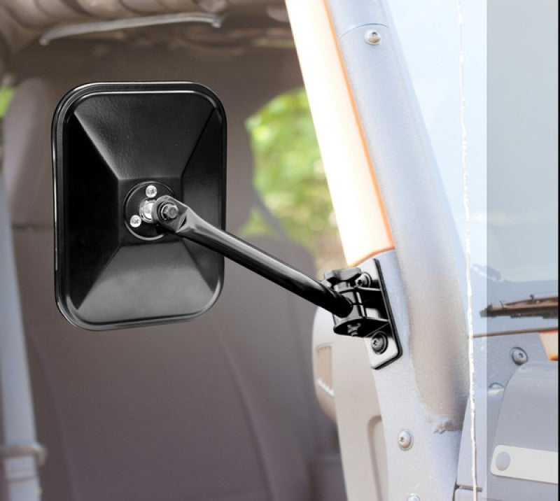 Rugged Ridge Quick Release Mirror Rectangular Black; 97-18 Jeep Wrangler - 11025.13