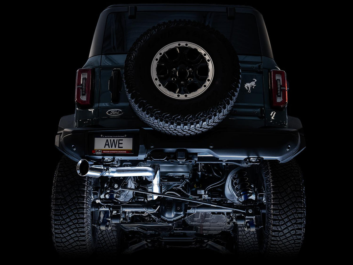 AWE 0FG 3" Catback Exhaust with BashGuard (2021-2025 Ford Bronco 2.3L / 2.7L) - Single 5" Chrome Silver Tip - 3015-22789