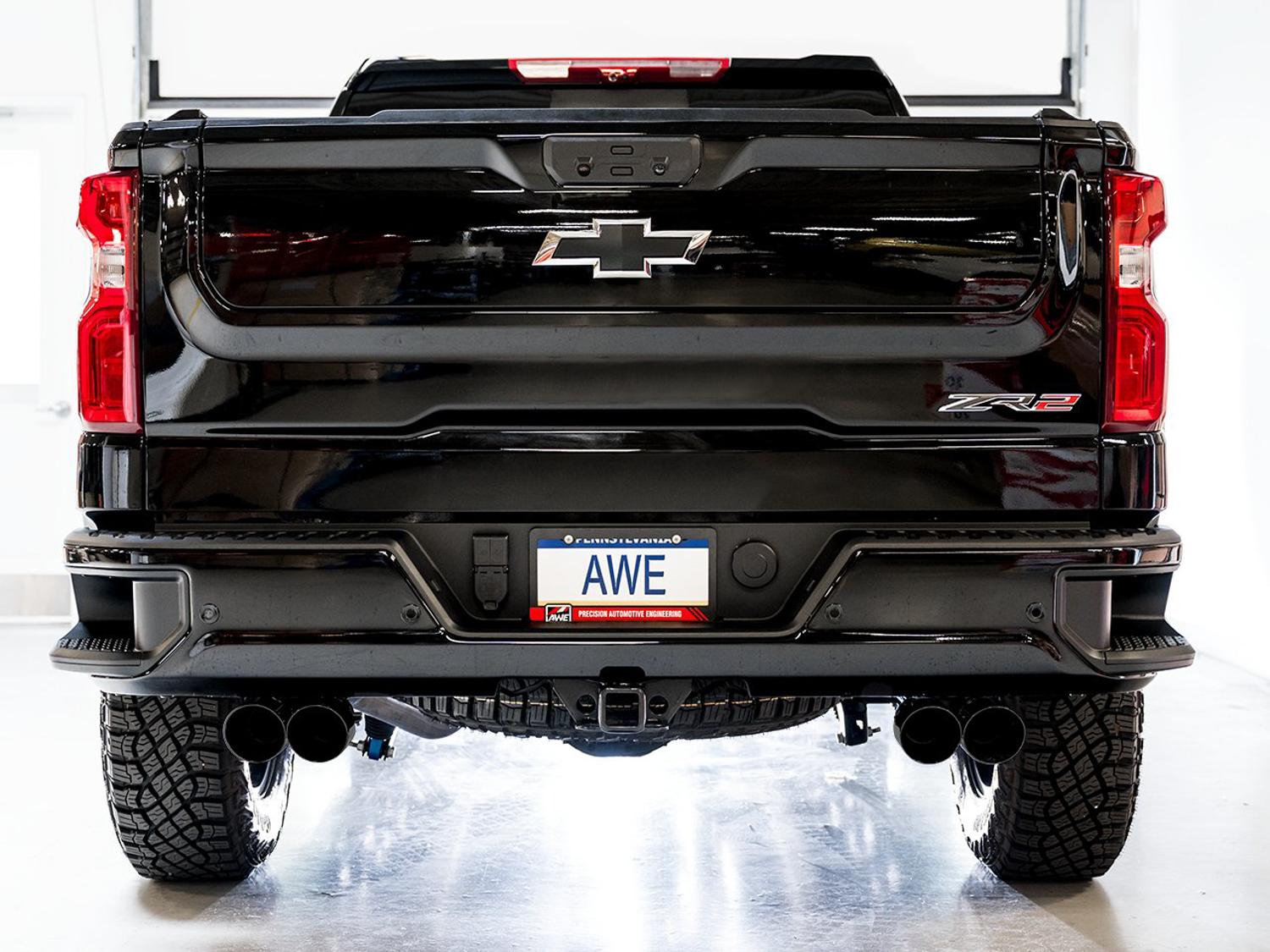 AWE 0FG Catback Exhaust - Quad Diamond Black Tips (2022-2023 GMC Silverado ZR2 / Sierra AT4X) - 3015-43284