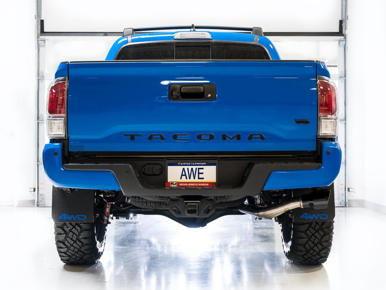 AWE 0FG Exhaust w/ Bashgaurd - Dual Diamond Black Tips (2016-2023 Tacoma 3.5L) - 3015-33826