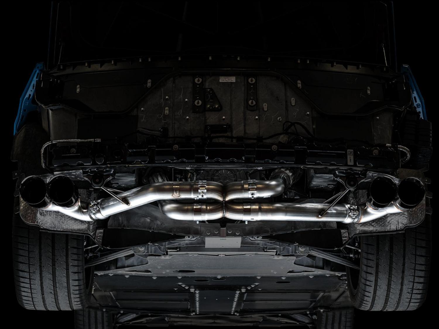 AWE Track Edition Exhaust - Quad Diamond Black Tips (2020-2024 Corvette C8) - 3020-43086