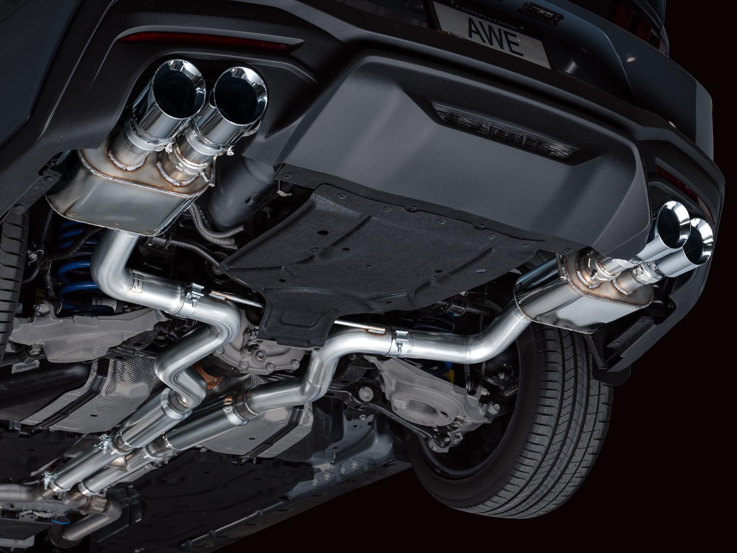 AWE SwitchPath Catback Exhaust - Quad Chrome Silver Tips (2024-2026 Mustang GT) - 3025-42650