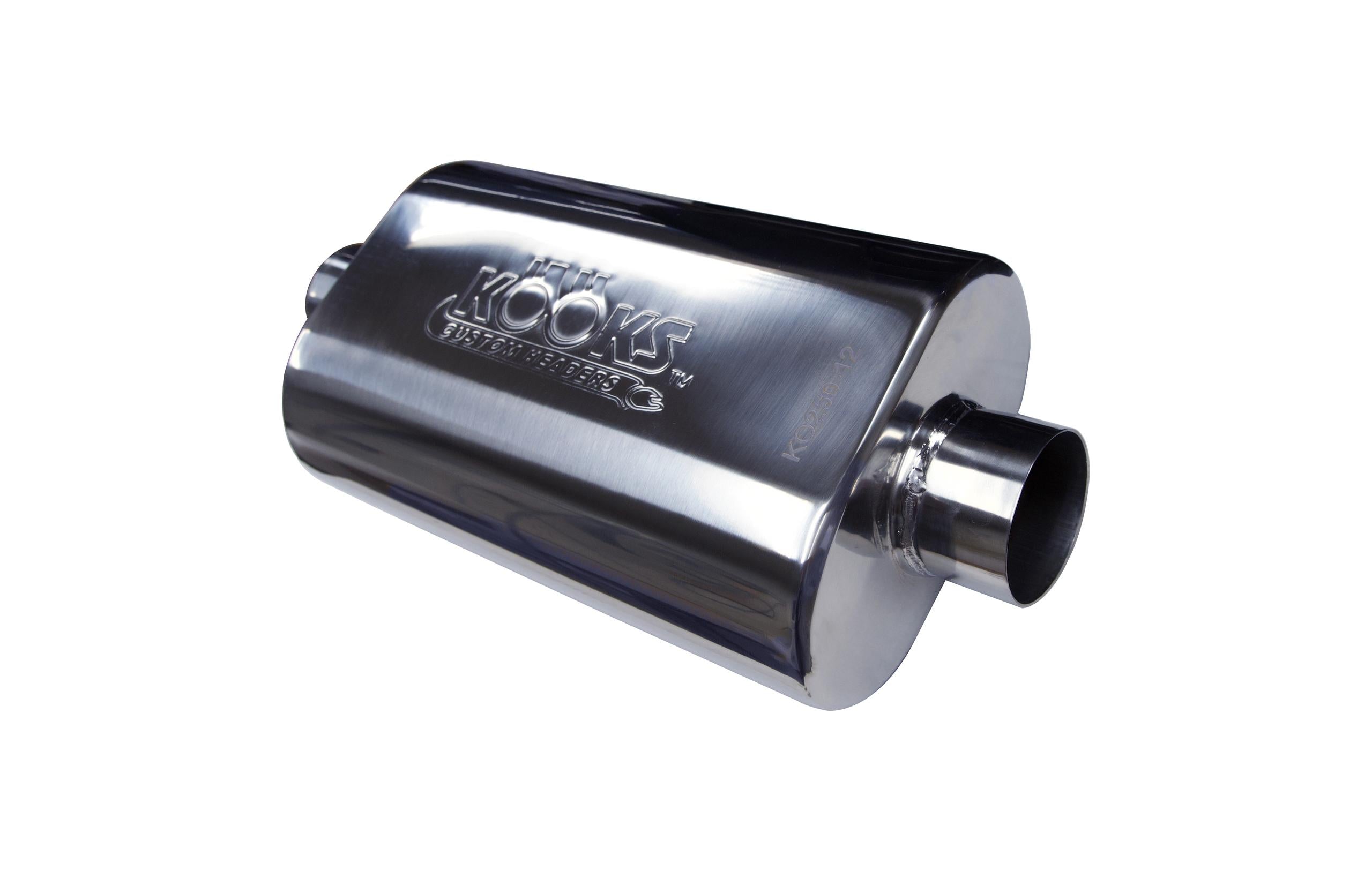 884499xx Kooks Headers KOO-KO250-12 Stainless Steel Polished Oval Muffler 4 x 8 x 12 Inch Long with 2.5 inch Center Entrance/Exit