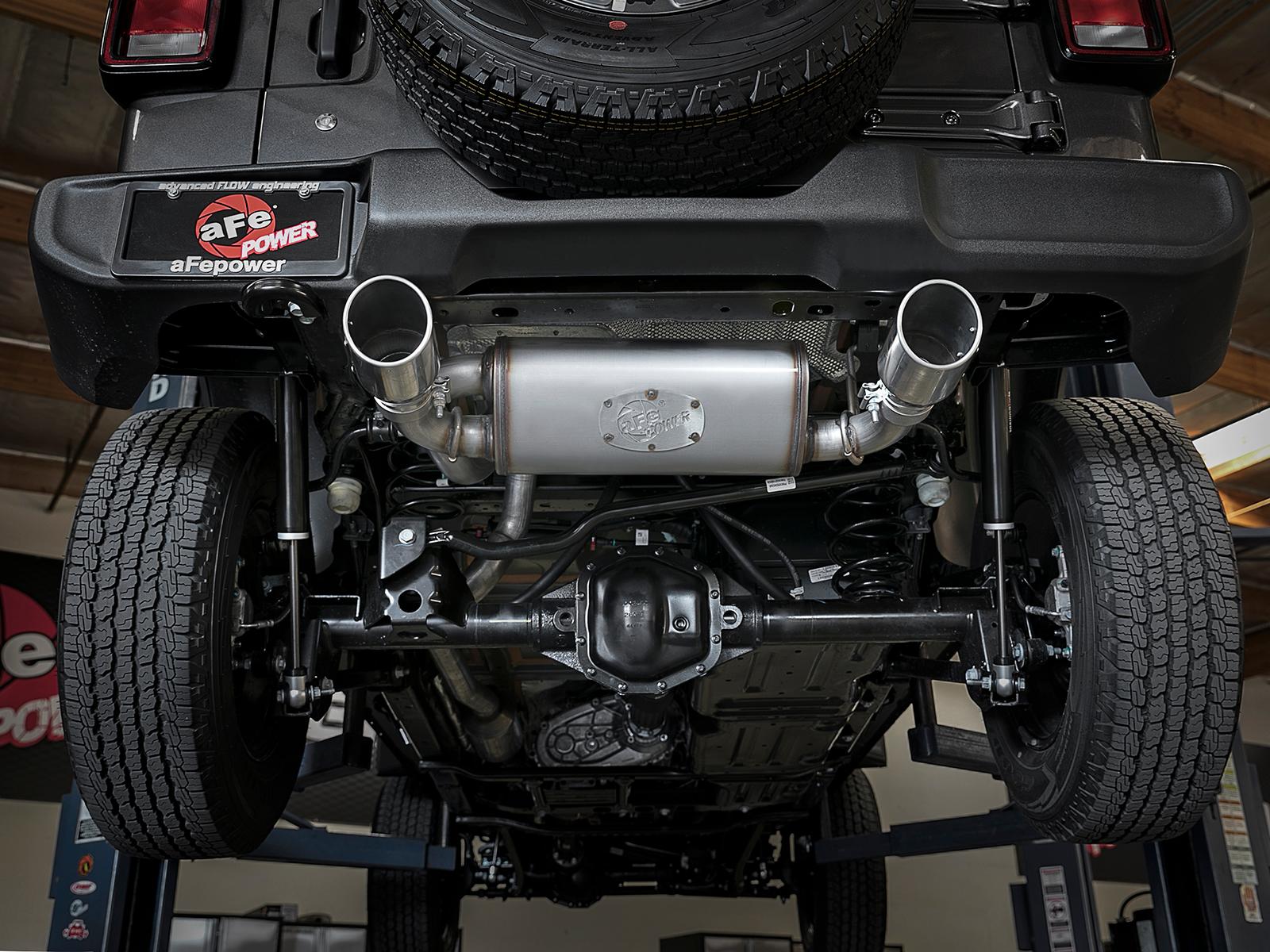 AFE Rebel Series Cat-Back Exhaust w/ Dual Polished Tip 409 Stainless Steel (2018-2021 Wrangler, Wrangler) - 49-48066-P