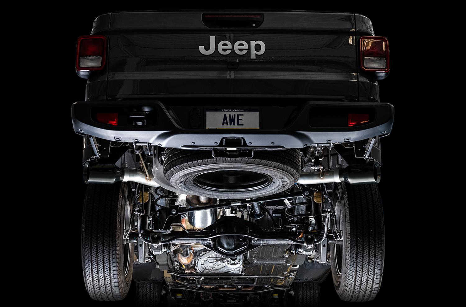 AWE Tread Edition Catback Dual Exhaust for Jeep JT 3.6L - Diamond Black Tips (2020-2021 Jeep Gladiator) - 3015-33101