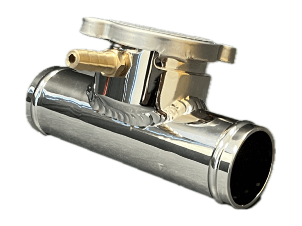 Fluidyne Remote Radiator filler neck, Aluminum Billet, Polished, 5'' length, 1-3/4'' hose size with cap - ACC.RFNPOL175